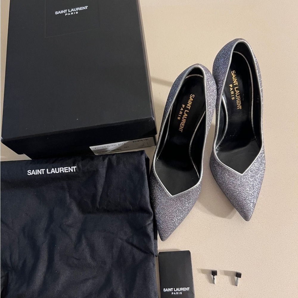 Saint Laurent Paris Glitter Pumps Heels 36.5 - Picture 5 of 8